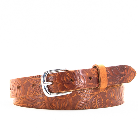 1" Tooled Classic Tan Leather Belt