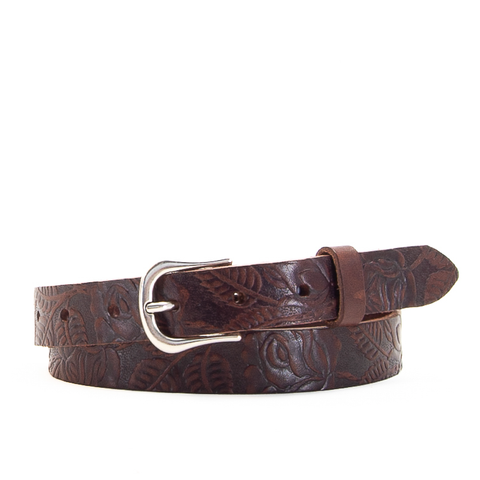 1" Tooled Classic Brown Leather Belt