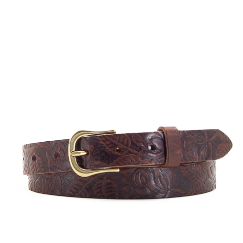 1" Tooled Classic Brown Leather Belt