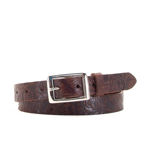 1" Tooled Classic Brown Leather Belt