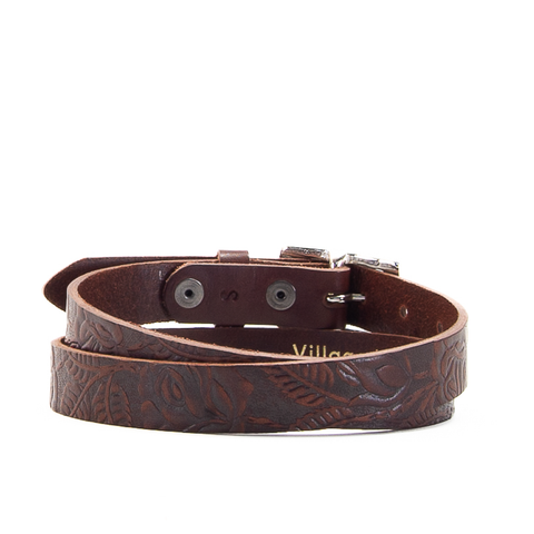 1" Tooled Classic Brown Leather Belt