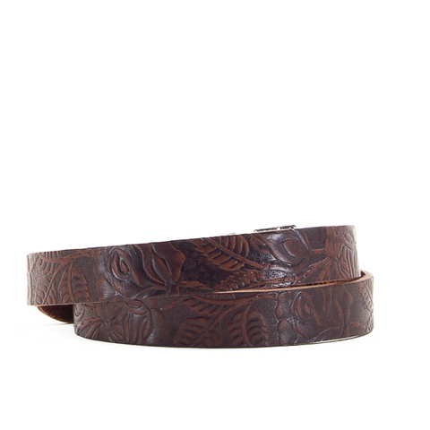 1" Tooled Classic Brown Leather Belt