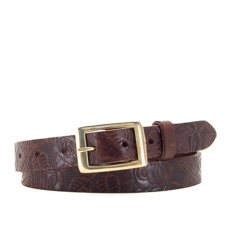 1" Tooled Classic Brown Leather Belt