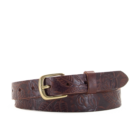 1" Tooled Classic Brown Leather Belt