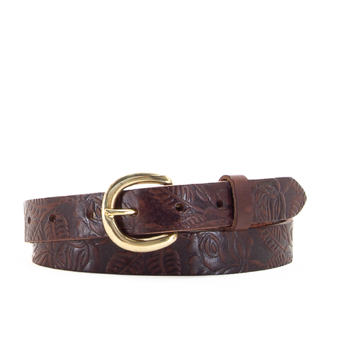 1" Tooled Classic Brown Leather Belt