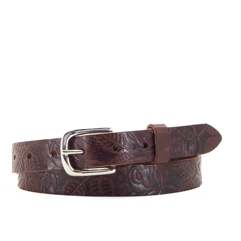 1" Tooled Classic Brown Leather Belt