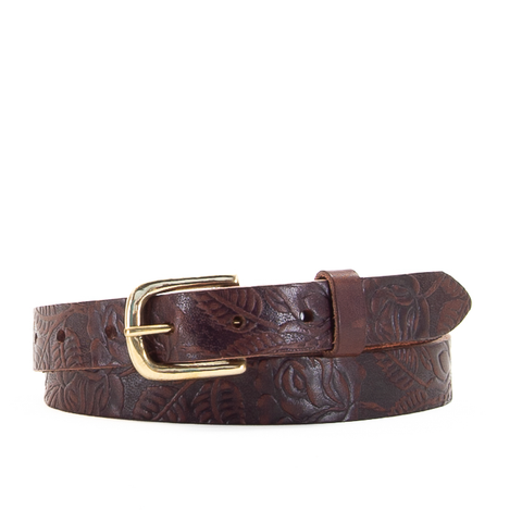 1" Tooled Classic Brown Leather Belt