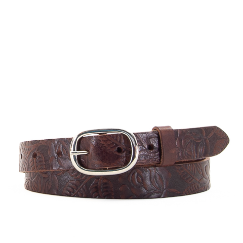 1" Tooled Classic Brown Leather Belt