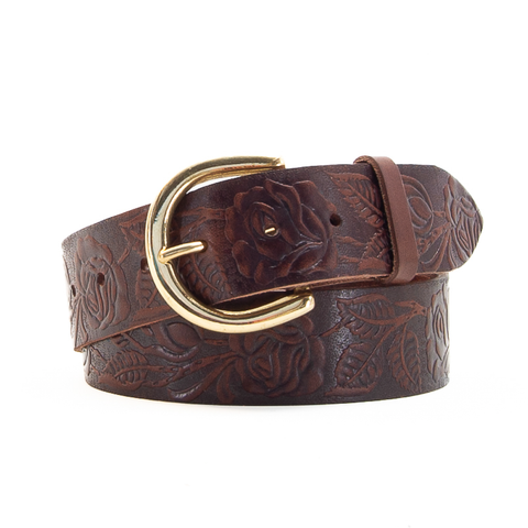 1 3/4" Tooled Classic Brown Leather Belt