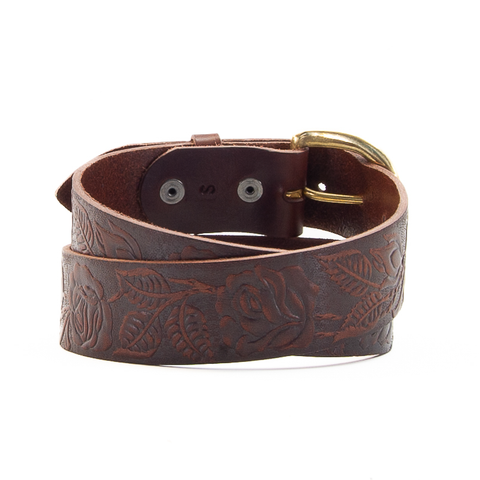 1 3/4" Tooled Classic Brown Leather Belt