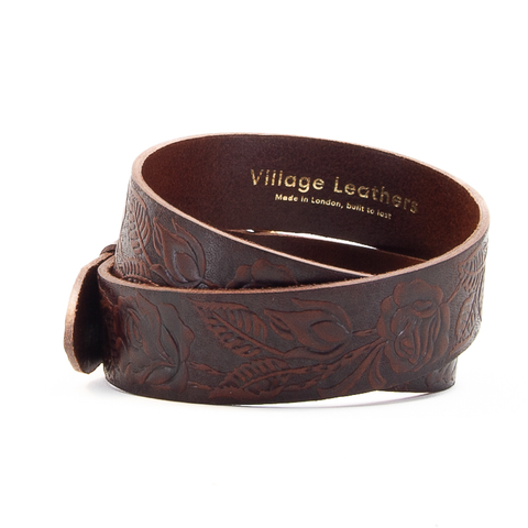 1 3/4" Tooled Classic Brown Leather Belt