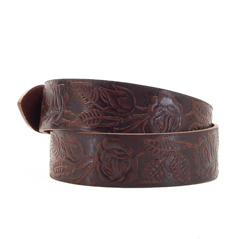 1 3/4" Tooled Classic Brown Leather Belt