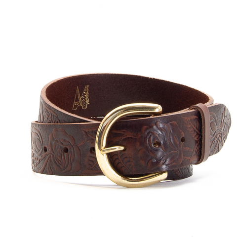 1 3/4" Tooled Classic Brown Leather Belt