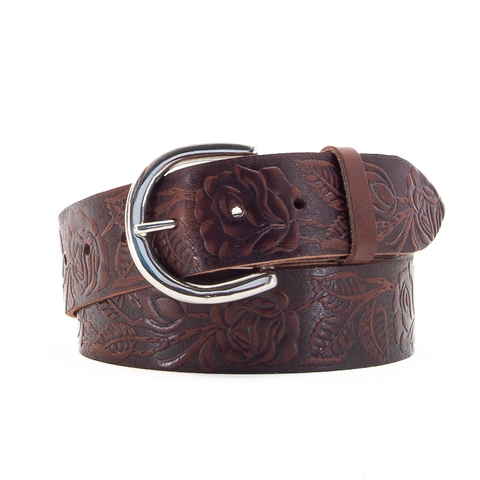 1 3/4" Tooled Classic Brown Leather Belt