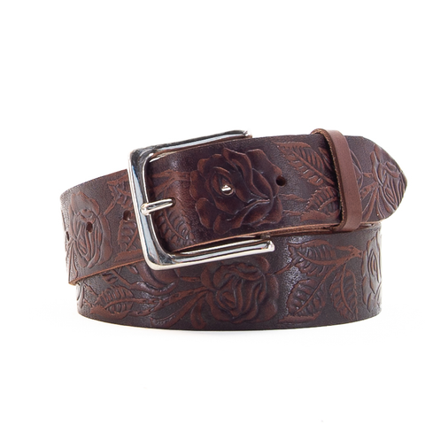 1 3/4" Tooled Classic Brown Leather Belt