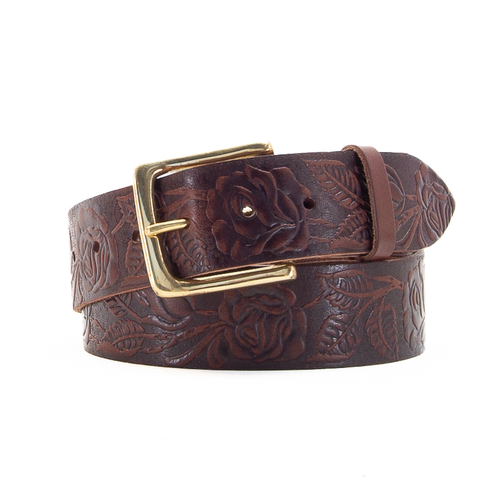 1 3/4" Tooled Classic Brown Leather Belt