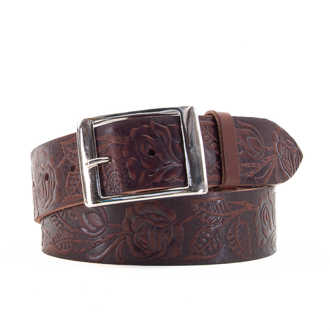 1 3/4" Tooled Classic Brown Leather Belt