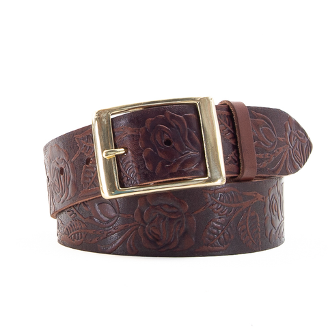 1 3/4" Tooled Classic Brown Leather Belt