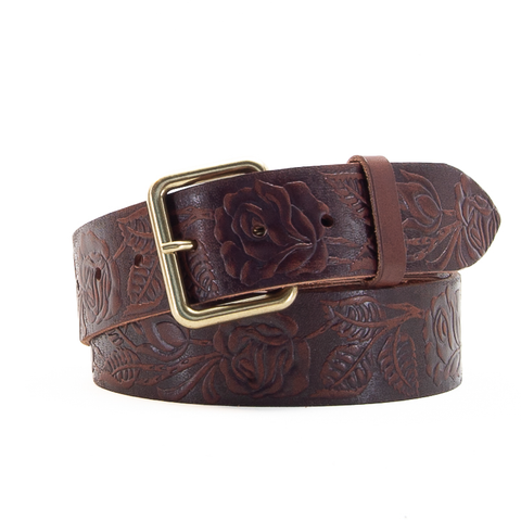 1 3/4" Tooled Classic Brown Leather Belt