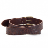 Buckle and Loop 1 1/8" Brown Tooled Leather Belt