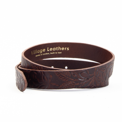 Buckle and Loop 1 1/8" Brown Tooled Leather Belt