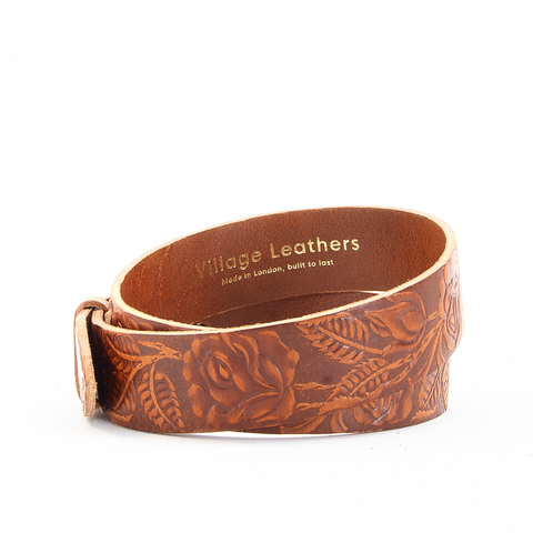 Rose & Leaf Tooled 1 1/2" Tan Classic Belt