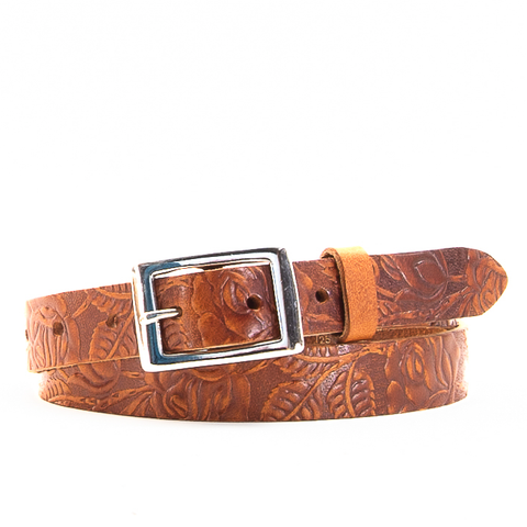 1" Tooled Classic Tan Leather Belt