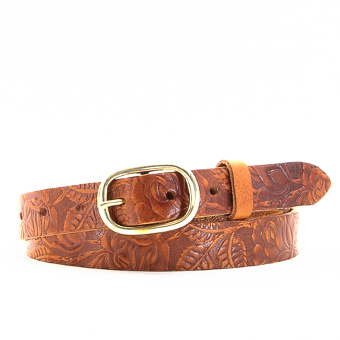 1" Tooled Classic Tan Leather Belt