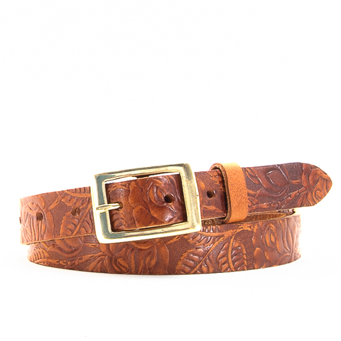 1" Tooled Classic Tan Leather Belt