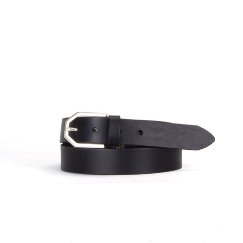 Art Deco 1 1/8" Black Leather Belt