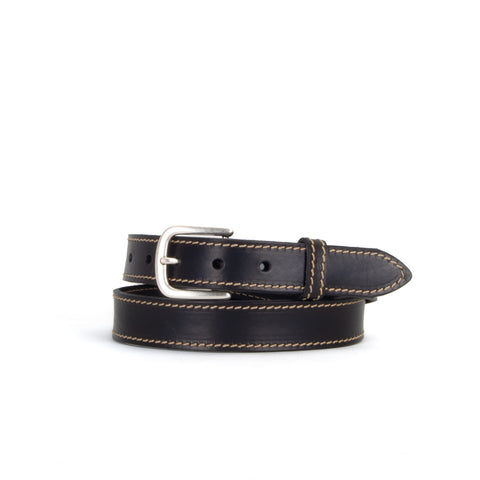 Black and Fawn 1 1/8" Stitched Leather Belt