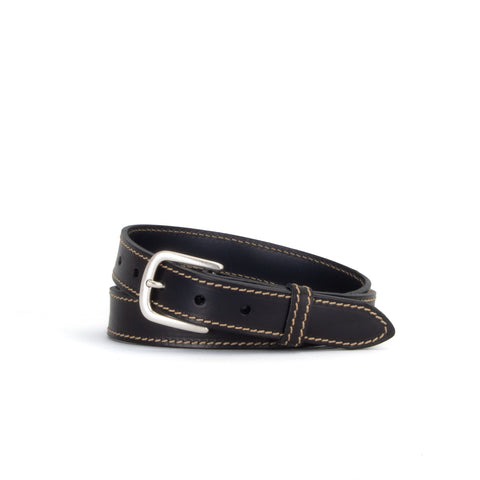 Black and Fawn 1 1/8" Stitched Leather Belt