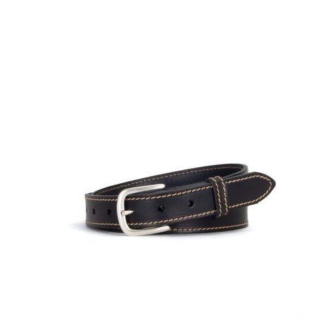 Black and Fawn 1 1/8" Stitched Leather Belt