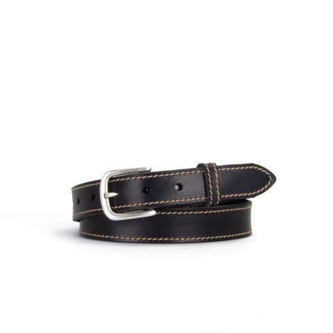 Black and Fawn 1 1/8" Stitched Leather Belt