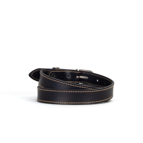 Black and Fawn 1 1/8" Stitched Leather Belt