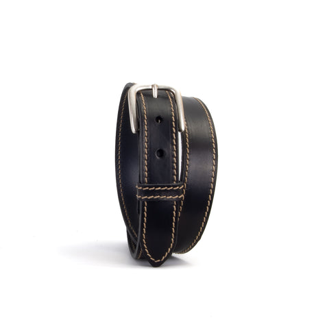 Black and Fawn 1 1/8" Stitched Leather Belt