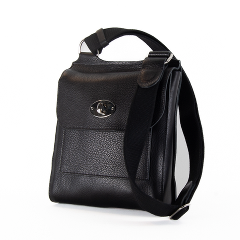 Black Leather Turnlock Shoulder Bag