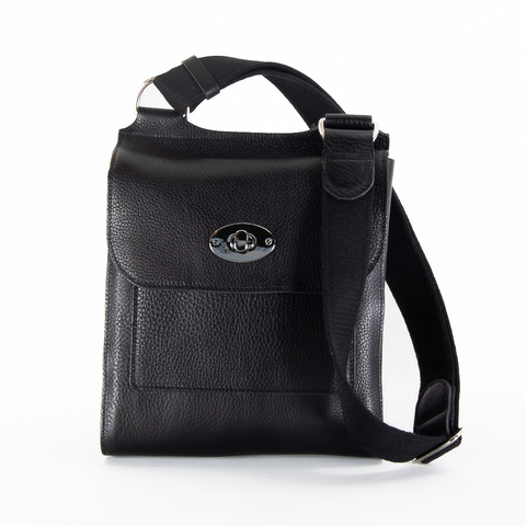 Black Leather Turnlock Shoulder Bag