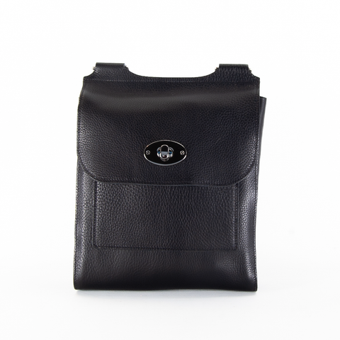 Black Leather Turnlock Shoulder Bag