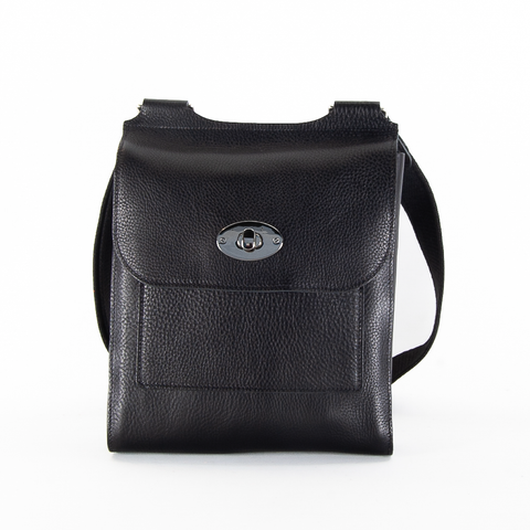 Black Leather Turnlock Shoulder Bag