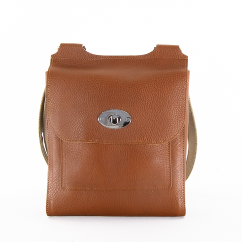 Tan Leather Turnlock Shoulder Bag