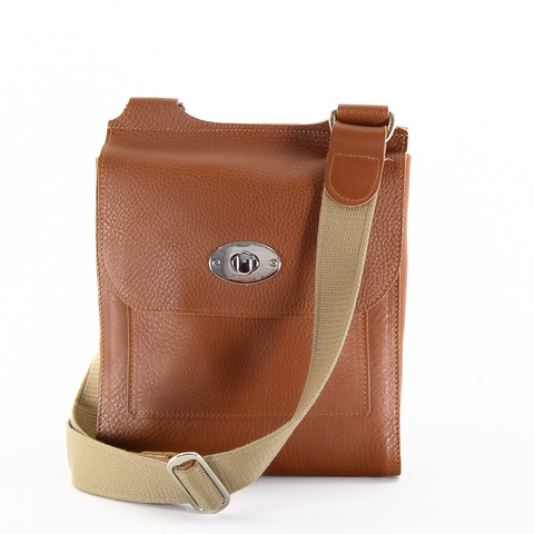 Tan Leather Turnlock Shoulder Bag