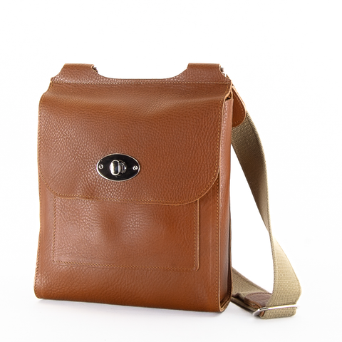 Tan Leather Turnlock Shoulder Bag