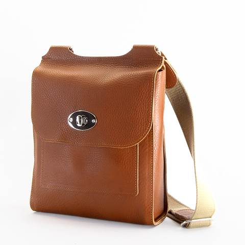 Tan Leather Turnlock Shoulder Bag