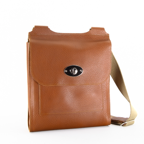 Tan Leather Turnlock Shoulder Bag