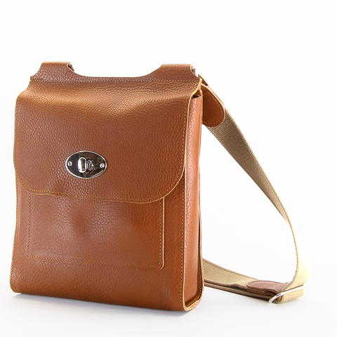 Tan Leather Turnlock Shoulder Bag