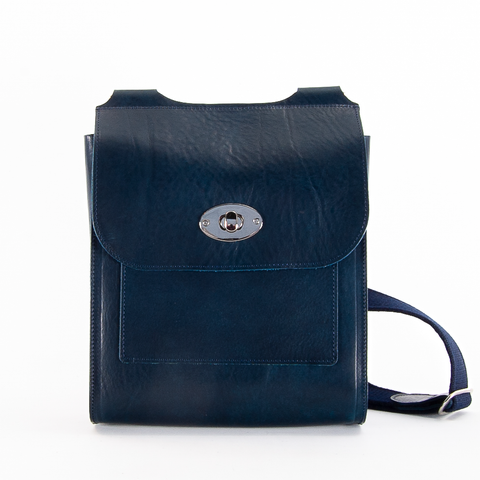 Navy Leather Turnlock Shoulder Bag