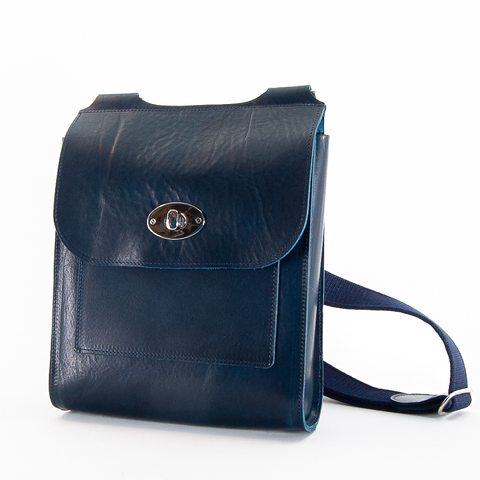 Navy Leather Turnlock Shoulder Bag