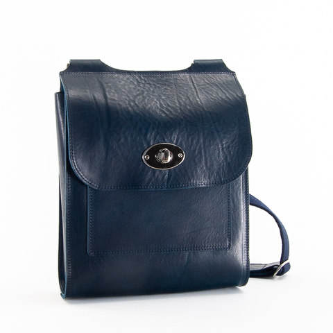 Navy Leather Turnlock Shoulder Bag