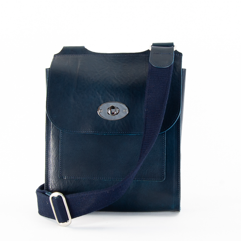 Navy Leather Turnlock Shoulder Bag